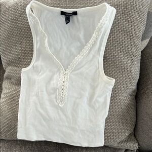 Forever 21 Ivory Lace-Trimmed Tank Top
